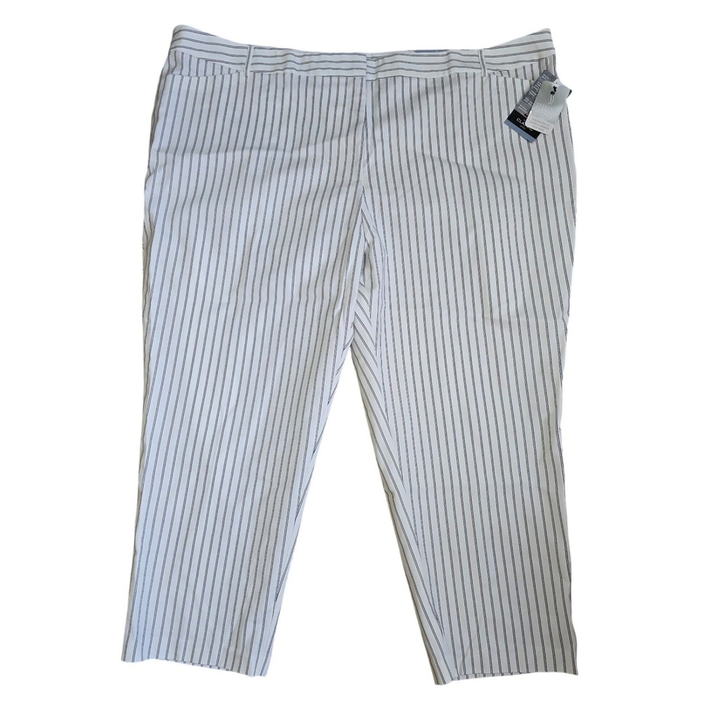 Liz Claiborne Emma Classic Ankle Pants 26W White Pinstripe Secretly Slender NWT